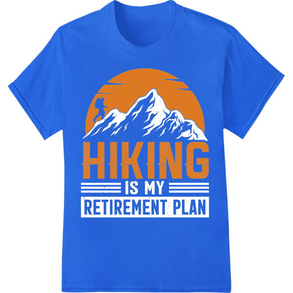 Sunset Hiker: Stunning HIKING DTF Print Heat Transfer on blue shirt - SUPERDTF-DTF Prints-DTF Transfers-Custom DTF Prints