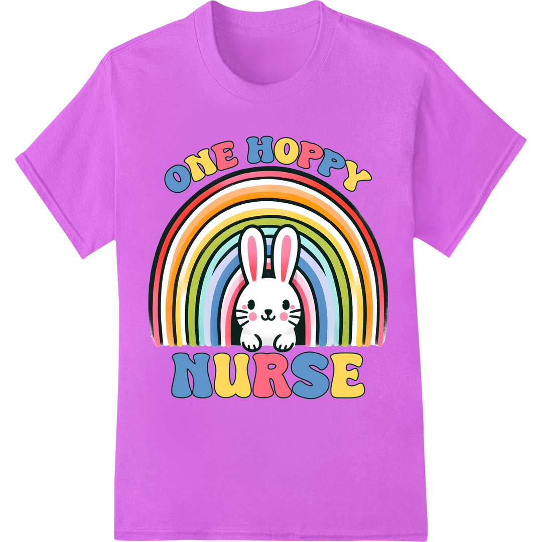 Adorable 'One Hoppy Nurse' Easter DTF Print Heat Transfer on purple shirt - SUPERDTF-DTF Prints-DTF Transfers-Custom DTF Prints