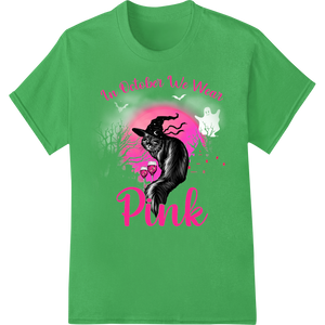 In October We Wear Pink - Breast Cancer Awareness Cat on green shirt - SUPERDTF-DTF Prints-DTF Transfers-Custom DTF Prints