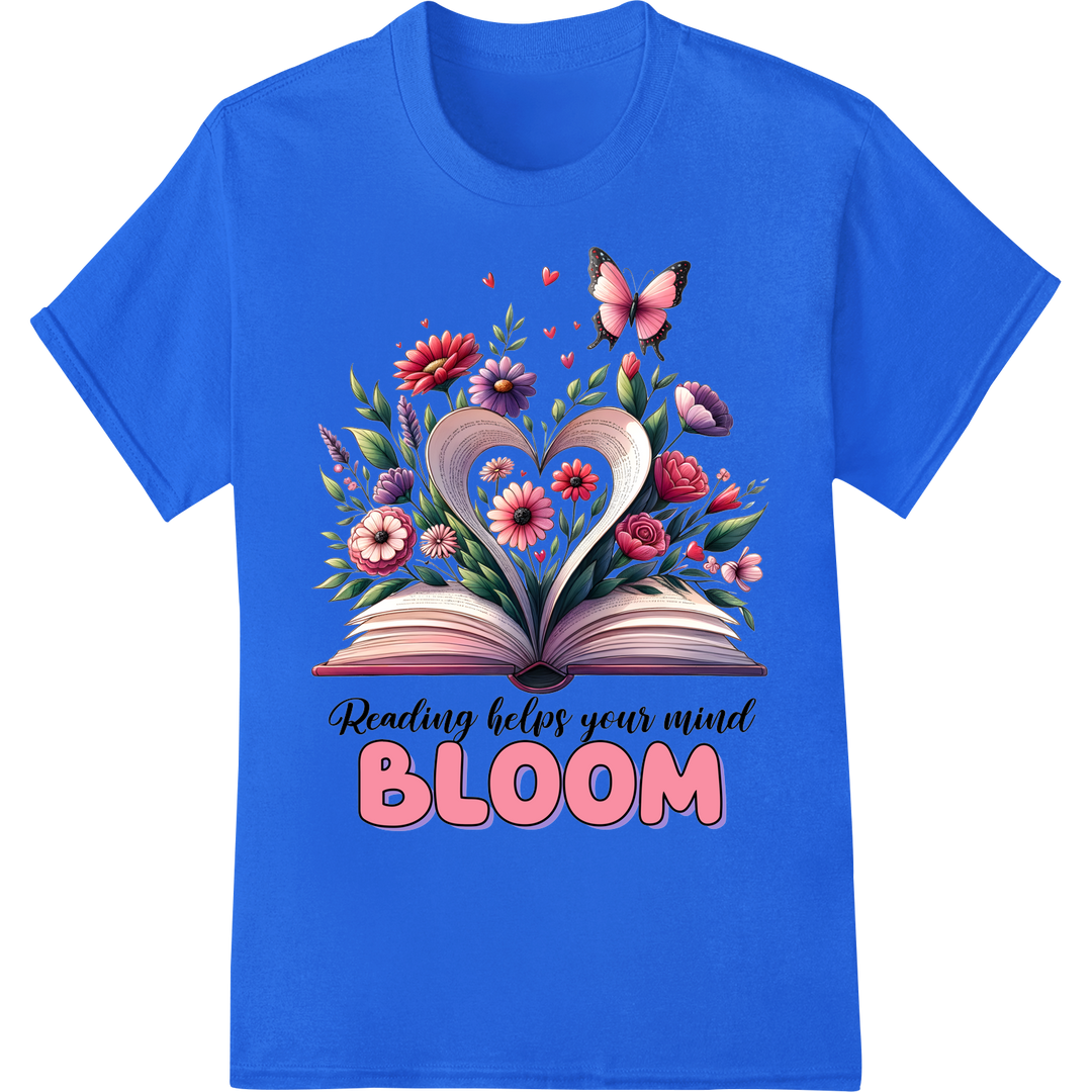 Blooming Books: Vibrant Reading-Inspired DTF Print Transfer on blue shirt - SUPERDTF-DTF Prints-DTF Transfers-Custom DTF Prints