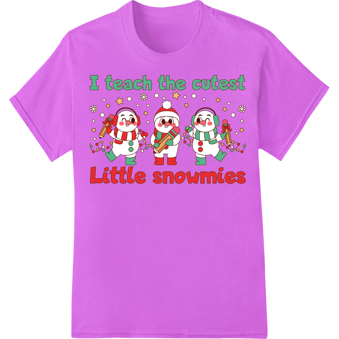 Adorable 'I Teach The Cutest Little Snowmies' Teacher Christmas on purple shirt - SUPERDTF-DTF Prints-DTF Transfers-Custom DTF Prints