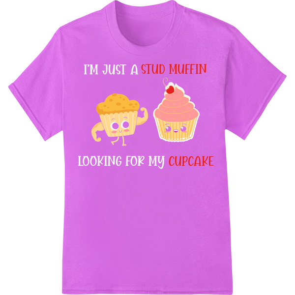 Playful 'Stud Muffin' Cupcake Valentine's Day DTF Print on purple shirt - SUPERDTF-DTF Prints-DTF Transfers-Custom DTF Prints