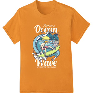 Surfer Girl Rides the Wave - Summer Fun DTF Print Design with custom DTF transfers artwork