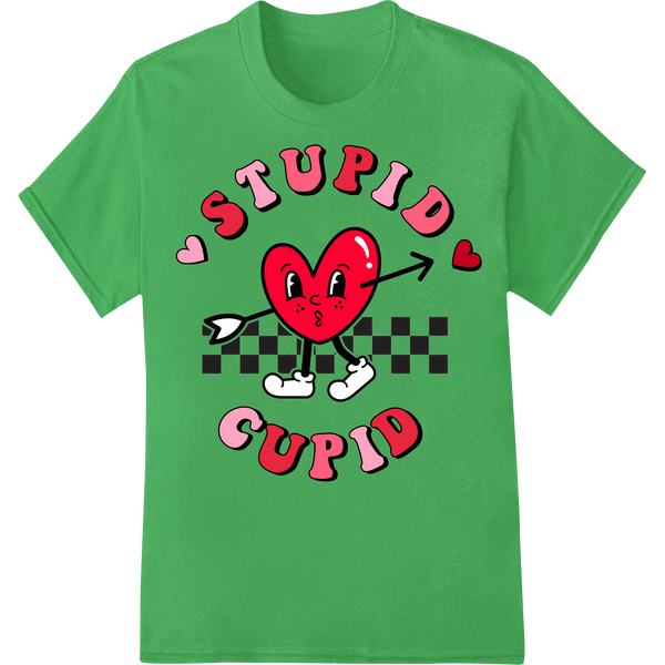 Retro Stupid Cupid Valentine's Day Heart DTF Print Transfer on green shirt - SUPERDTF-DTF Prints-DTF Transfers-Custom DTF Prints