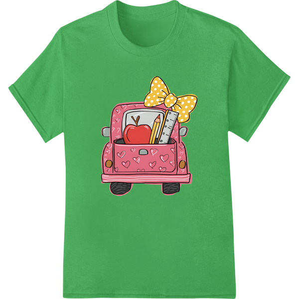 Adorable Valentine's Day School Bus DTF Print for Teachers on green shirt - SUPERDTF-DTF Prints-DTF Transfers-Custom DTF Prints