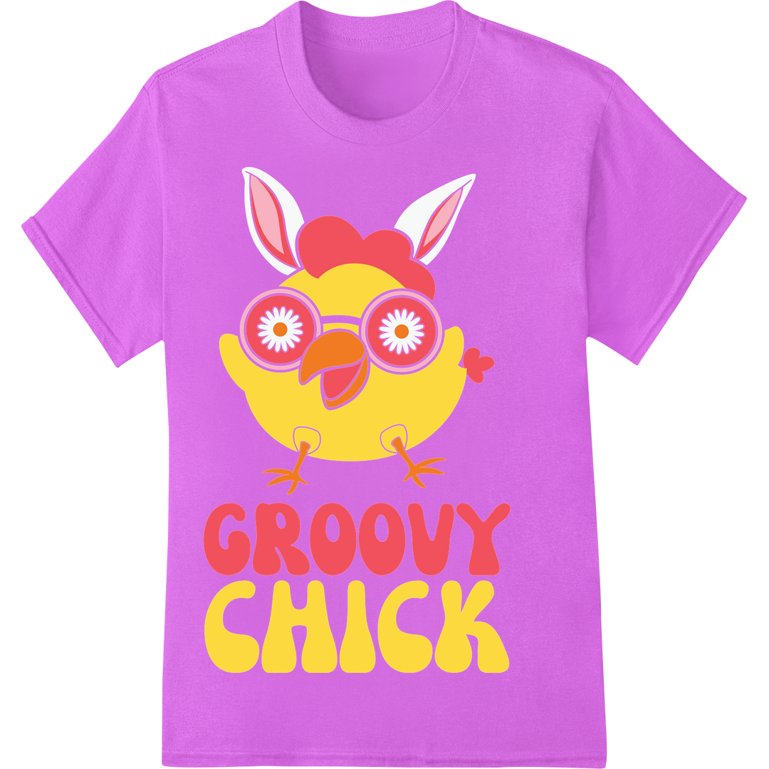 Groovy Retro Easter Chick DTF Print Heat Transfer | Vintage on purple shirt - SUPERDTF-DTF Prints-DTF Transfers-Custom DTF Prints