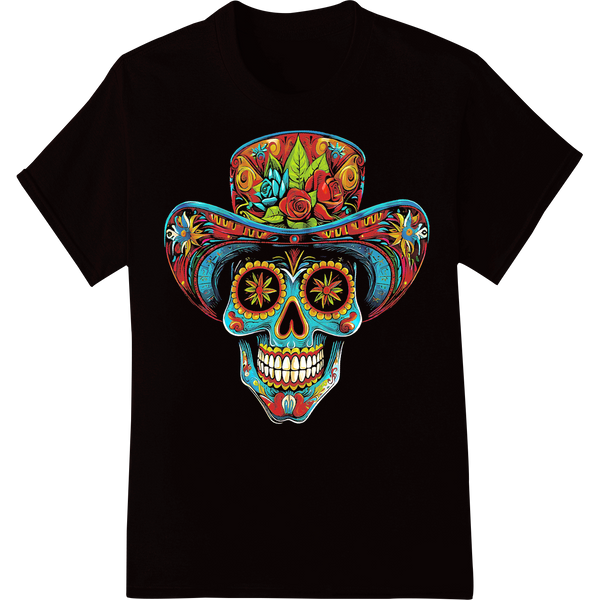 Vibrant Sugar Skull - Day of the Dead DTF Print Transfer on black shirt - SUPERDTF-DTF Prints-DTF Transfers-Custom DTF Prints