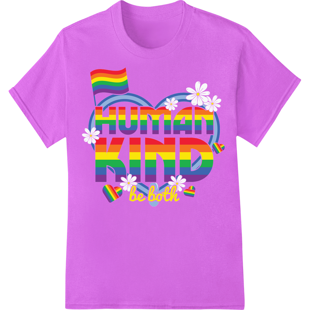 Vibrant 'Human Kind Be Both' LGBT Pride Month DTF Print on purple shirt - SUPERDTF-DTF Prints-DTF Transfers-Custom DTF Prints