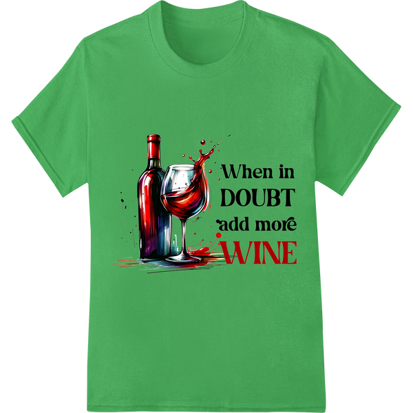 Witty 'When in DOUBT add more WINE' DTF Print Heat Transfer on green shirt - SUPERDTF-DTF Prints-DTF Transfers-Custom DTF Prints