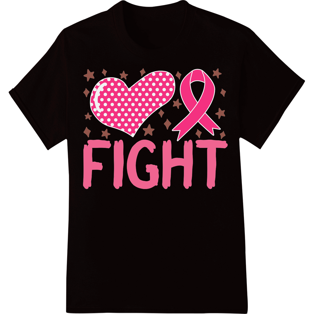 Fight Cancer: Bold Pink Ribbon Heart DTF Print Heat Transfer on black shirt - SUPERDTF-DTF Prints-DTF Transfers-Custom DTF Prints