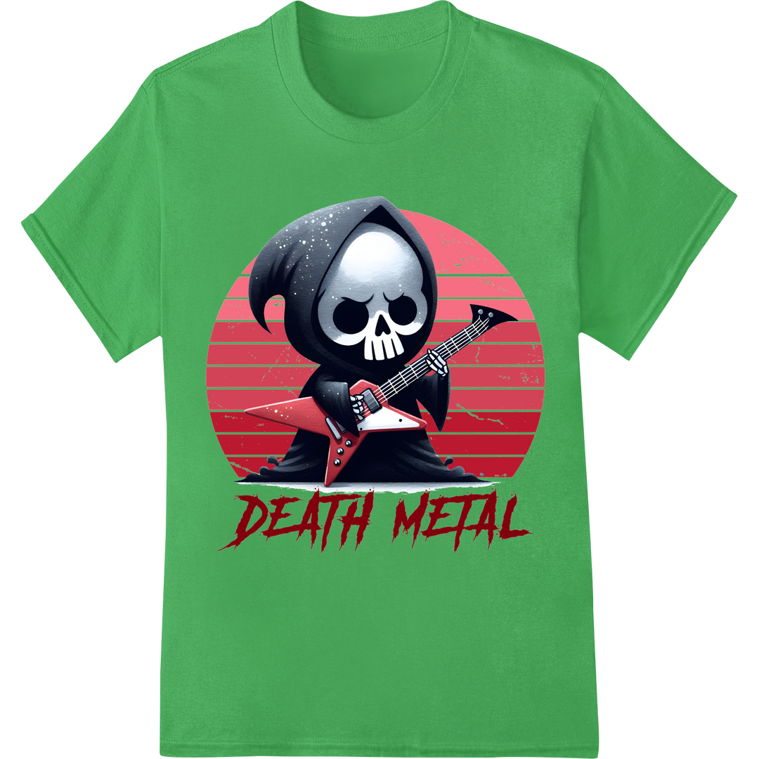 Edgy Death Metal Skull DTF Print Heat Transfer | Grim Reaper on green shirt - SUPERDTF-DTF Prints-DTF Transfers-Custom DTF Prints