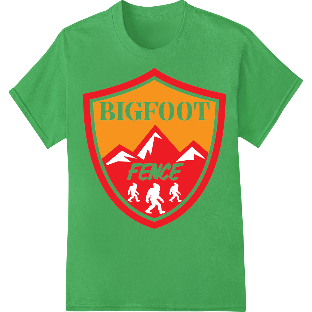 Bigfoot Fence: Mysterious Outdoor Adventure DTF Print on green shirt - SUPERDTF-DTF Prints-DTF Transfers-Custom DTF Prints