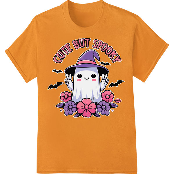 Cute But Spooky Halloween Ghost with Flowers DTF Print on orange shirt - SUPERDTF-DTF Prints-DTF Transfers-Custom DTF Prints