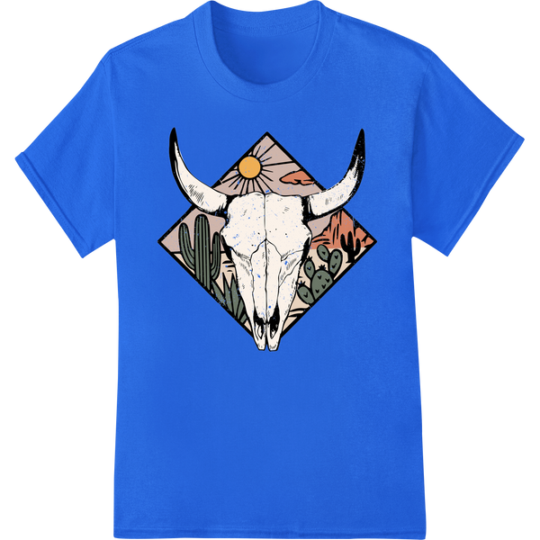 Bold Southwestern Skull: Edgy DTF Print for Ultimate Style on blue shirt - SUPERDTF-DTF Prints-DTF Transfers-Custom DTF Prints