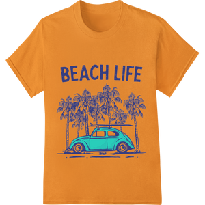 Vibrant customized apparel print on Coastal Vibes: VW Beetle Beach Life DTF Print Transfer