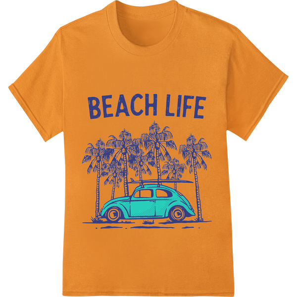 Vibrant customized apparel print on Coastal Vibes: VW Beetle Beach Life DTF Print Transfer