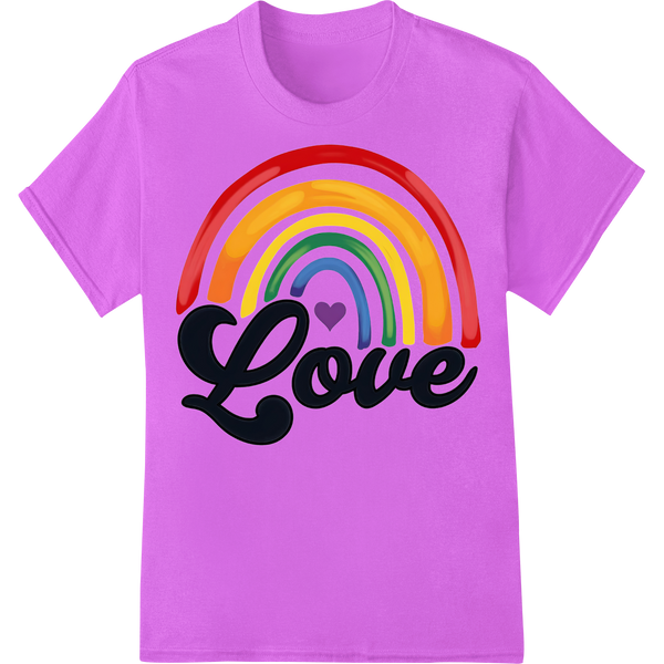 Vibrant Rainbow 'Love' LGBT Pride DTF Print Heat Transfer on purple shirt - SUPERDTF-DTF Prints-DTF Transfers-Custom DTF Prints