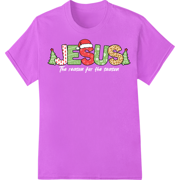 JESUS Joy: Festive Faith DTF Print Heat Transfer Design on purple shirt - SUPERDTF-DTF Prints-DTF Transfers-Custom DTF Prints