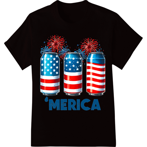 Bold 'MERICA Patriotic Beer Can DTF Print Heat Transfer on black shirt - SUPERDTF-DTF Prints-DTF Transfers-Custom DTF Prints