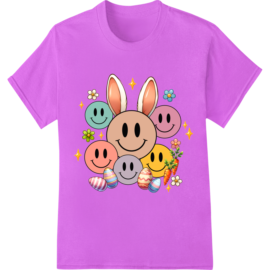 Adorable Smiling Easter Eggs & Flowers DTF Heat Transfer on purple shirt - SUPERDTF-DTF Prints-DTF Transfers-Custom DTF Prints