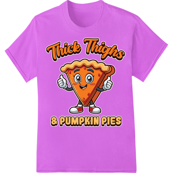 Thick Thighs & Pumpkin Pies funny Thanksgiving design with pumpkin pie graphics and cheeky text for DTF/direct-to-film...