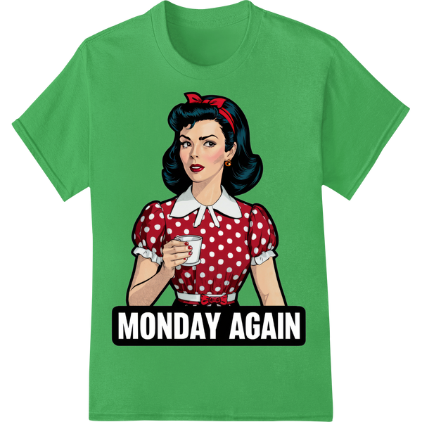 Retro 'Monday Again' Housewife DTF Print Heat Transfer on green shirt - SUPERDTF-DTF Prints-DTF Transfers-Custom DTF Prints