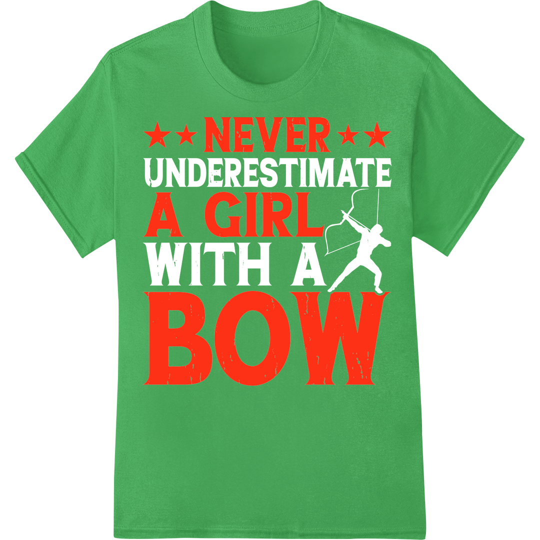 Empower with 'NEVER A GIRL BOW' Feminist DTF Print Transfer on green shirt - SUPERDTF-DTF Prints-DTF Transfers-Custom DTF Prints