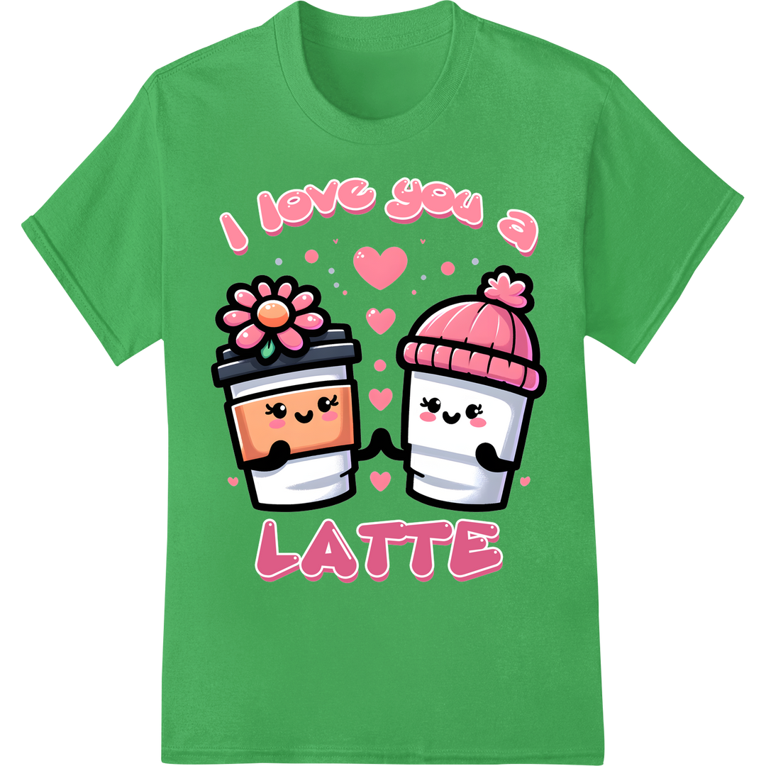 I Love You a Latte: Cute Coffee Valentine's DTF Print on green shirt - SUPERDTF-DTF Prints-DTF Transfers-Custom DTF Prints