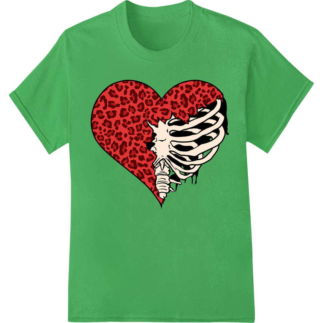 Edgy Skeleton Heart: Gothic Valentine's Day DTF Print on green shirt - SUPERDTF-DTF Prints-DTF Transfers-Custom DTF Prints