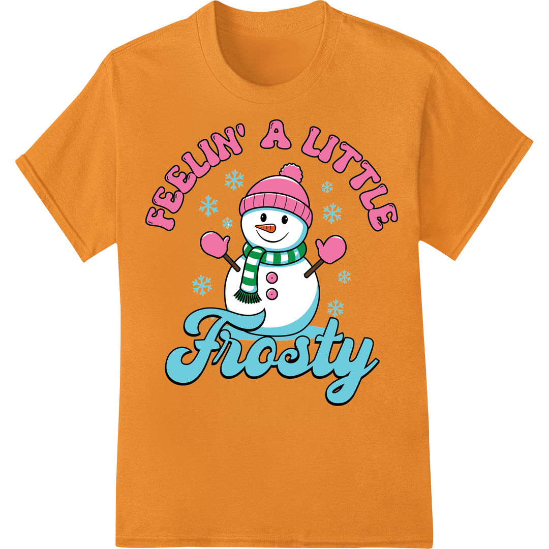 Feelin' Frosty: Cute Snowman DTF Print | Winter Fun Shirts on orange shirt - SUPERDTF-DTF Prints-DTF Transfers-Custom DTF Prints