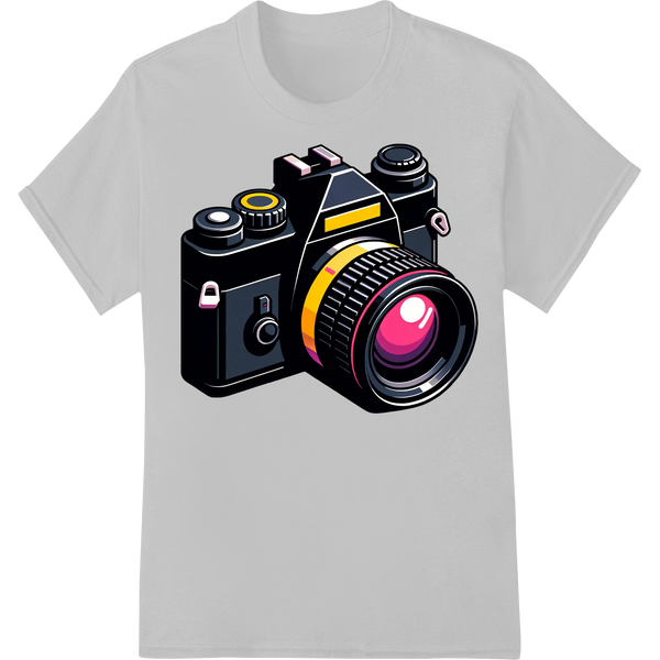 Capture the Moment: Bold Camera DTF Transfer Print Design on white shirt - SUPERDTF-DTF Prints-DTF Transfers-Custom DTF Prints