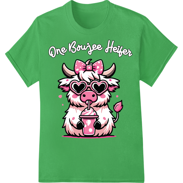 One Bouujee Heifer: Cute Cow DTF Print Heat Transfer on green shirt - SUPERDTF-DTF Prints-DTF Transfers-Custom DTF Prints