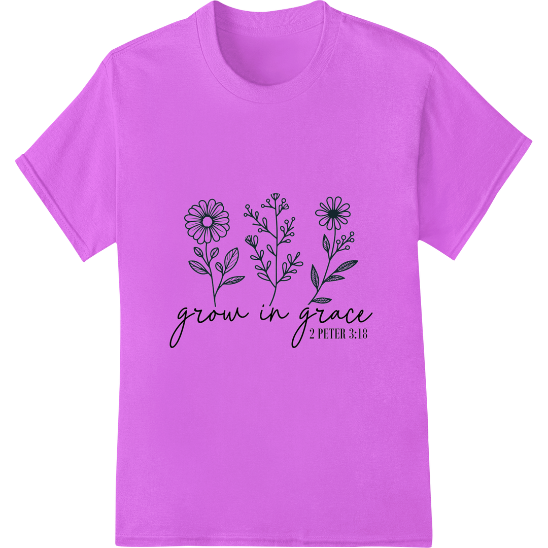 Grow in Grace: Inspiring Floral Faith DTF Heat Transfer on purple shirt - SUPERDTF-DTF Prints-DTF Transfers-Custom DTF Prints