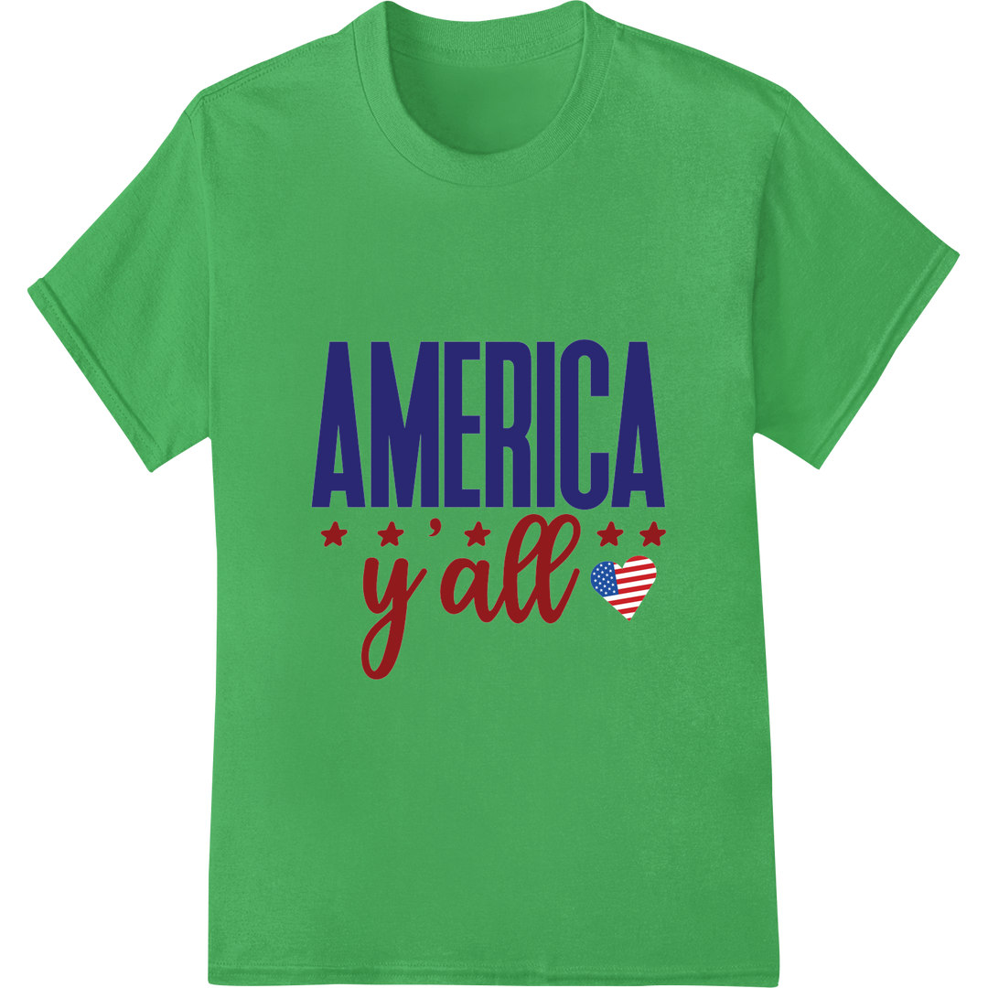 Show Your American Pride with 'AMERICA y'all' DTF Print on green shirt - SUPERDTF-DTF Prints-DTF Transfers-Custom DTF Prints