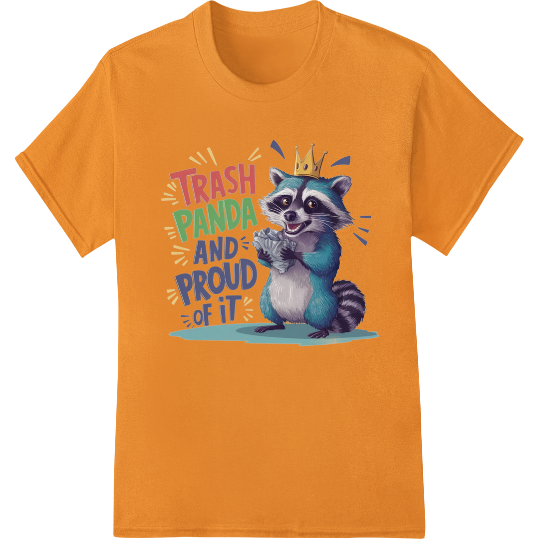 Trash Panda Pride: Quirky Raccoon DTF Print Heat Transfer on orange shirt - SUPERDTF-DTF Prints-DTF Transfers-Custom DTF Prints