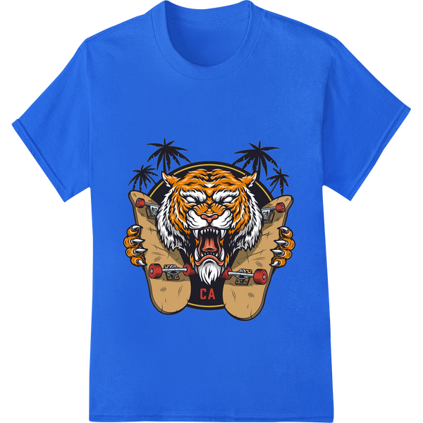 Fierce Tiger Skateboard Heat Transfer Design enhanced with professional bulk t-shirt printing