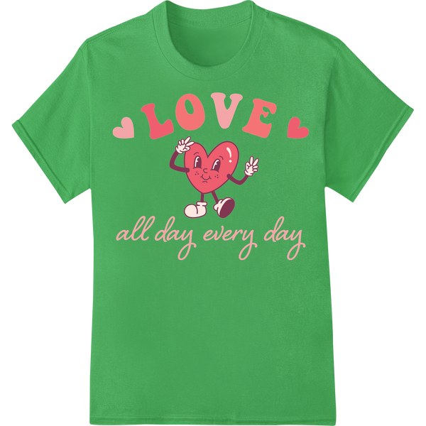 Retro Heart: Spread Love Every Day with Super DTF Prints on green shirt - SUPERDTF-DTF Prints-DTF Transfers-Custom DTF Prints