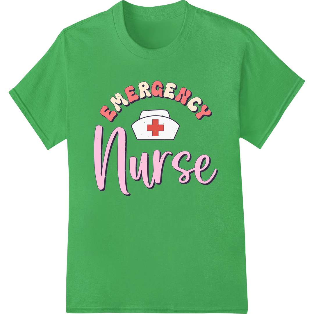 Show Your ER Nurse Pride with This Bold DTF Print Transfer on green shirt - SUPERDTF-DTF Prints-DTF Transfers-Custom DTF Prints