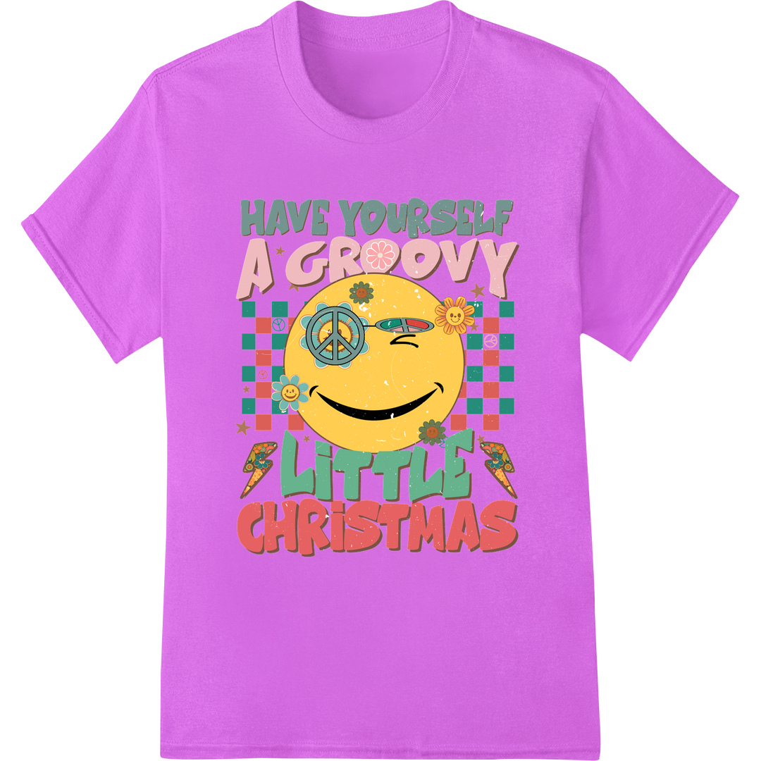 Groovy Retro Emoji Christmas DTF Print Heat Transfer on purple shirt - SUPERDTF-DTF Prints-DTF Transfers-Custom DTF Prints