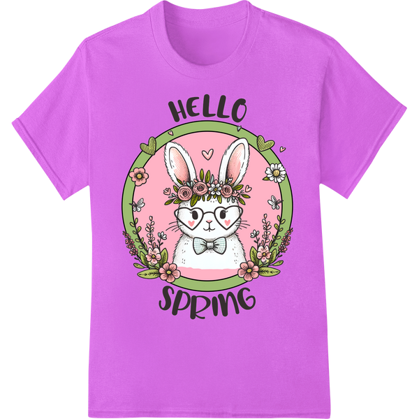 Adorable 'Hello Spring' Rabbit Heat Transfer Print | Super DTF on purple shirt - SUPERDTF-DTF Prints-DTF Transfers-Custom DTF Prints