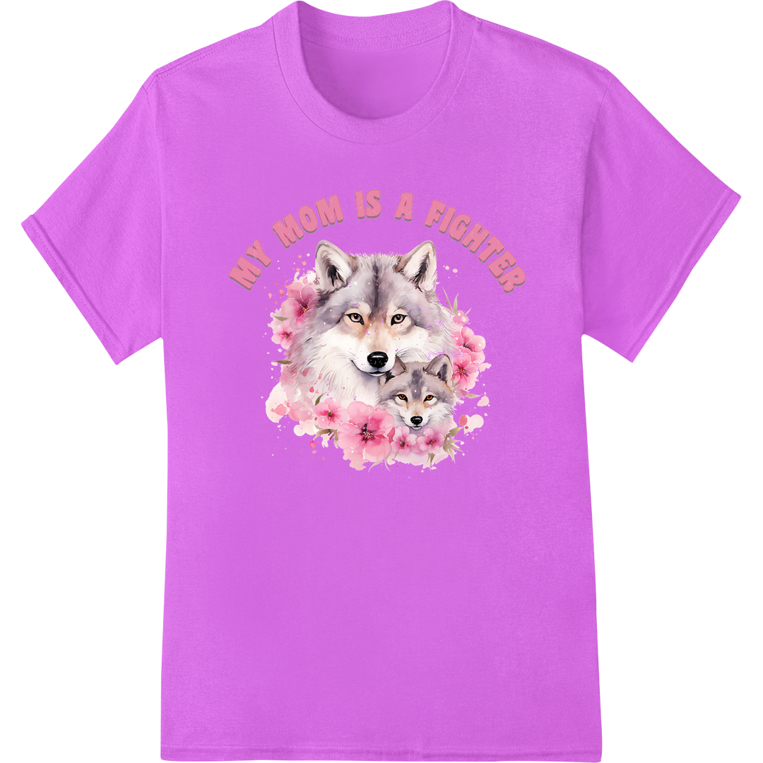 Fierce Pink Wolf Breast Cancer Fighter Mom Support DTF Print on purple shirt - SUPERDTF-DTF Prints-DTF Transfers-Custom DTF Prints