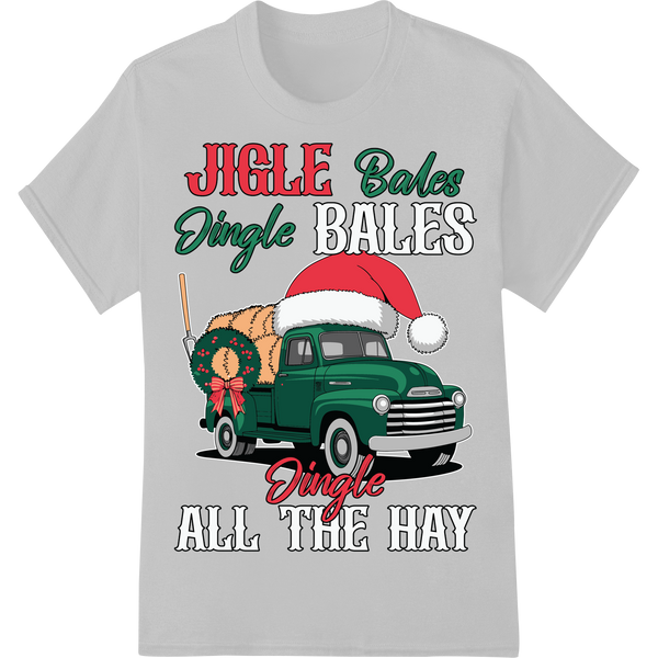 Rustic Christmas Charm: Jingle Bales Festive Farm Truck on white shirt - SUPERDTF-DTF Prints-DTF Transfers-Custom DTF Prints