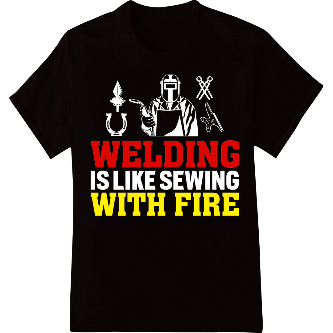 Fiery "WELDING WITH FIRE" DTF Print for Passionate Welders on black shirt - SUPERDTF-DTF Prints-DTF Transfers-Custom DTF Prints