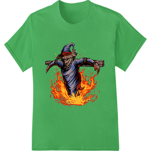 Custom vibrant DTF prints design - Flaming Scarecrow: Haunting Halloween DTF Print Transfer