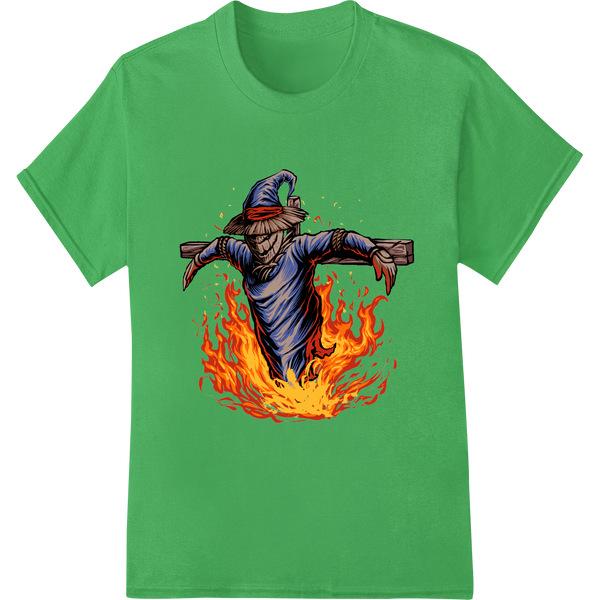 Custom vibrant DTF prints design - Flaming Scarecrow: Haunting Halloween DTF Print Transfer