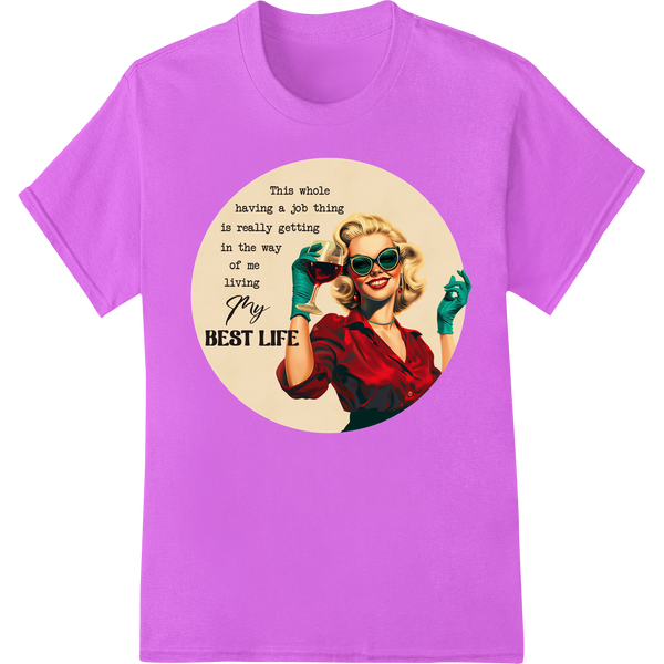 Retro Pin-Up Girl: Vintage Glam DTF Print Heat Transfer on purple shirt - SUPERDTF-DTF Prints-DTF Transfers-Custom DTF Prints