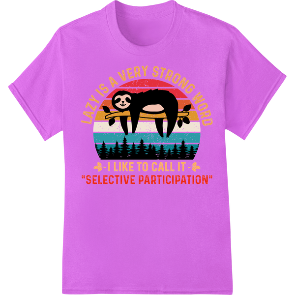 Sloth's Guide to Selective Participation | Retro DTF Print on purple shirt - SUPERDTF-DTF Prints-DTF Transfers-Custom DTF Prints