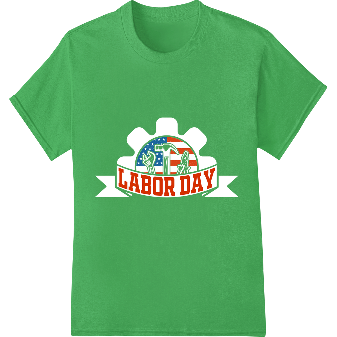 Patriotic Labor Day DTF Print | American Flag Design on green shirt - SUPERDTF-DTF Prints-DTF Transfers-Custom DTF Prints