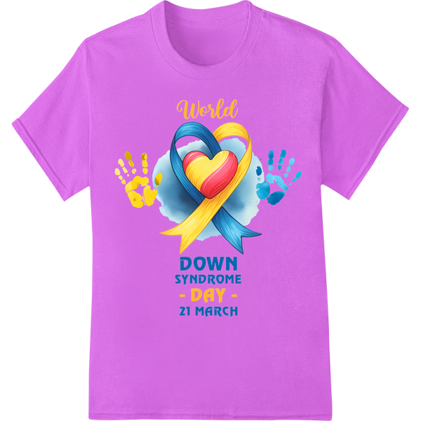 Stand Up for Down Syndrome | Awareness Ribbon DTF Print on purple shirt - SUPERDTF-DTF Prints-DTF Transfers-Custom DTF Prints