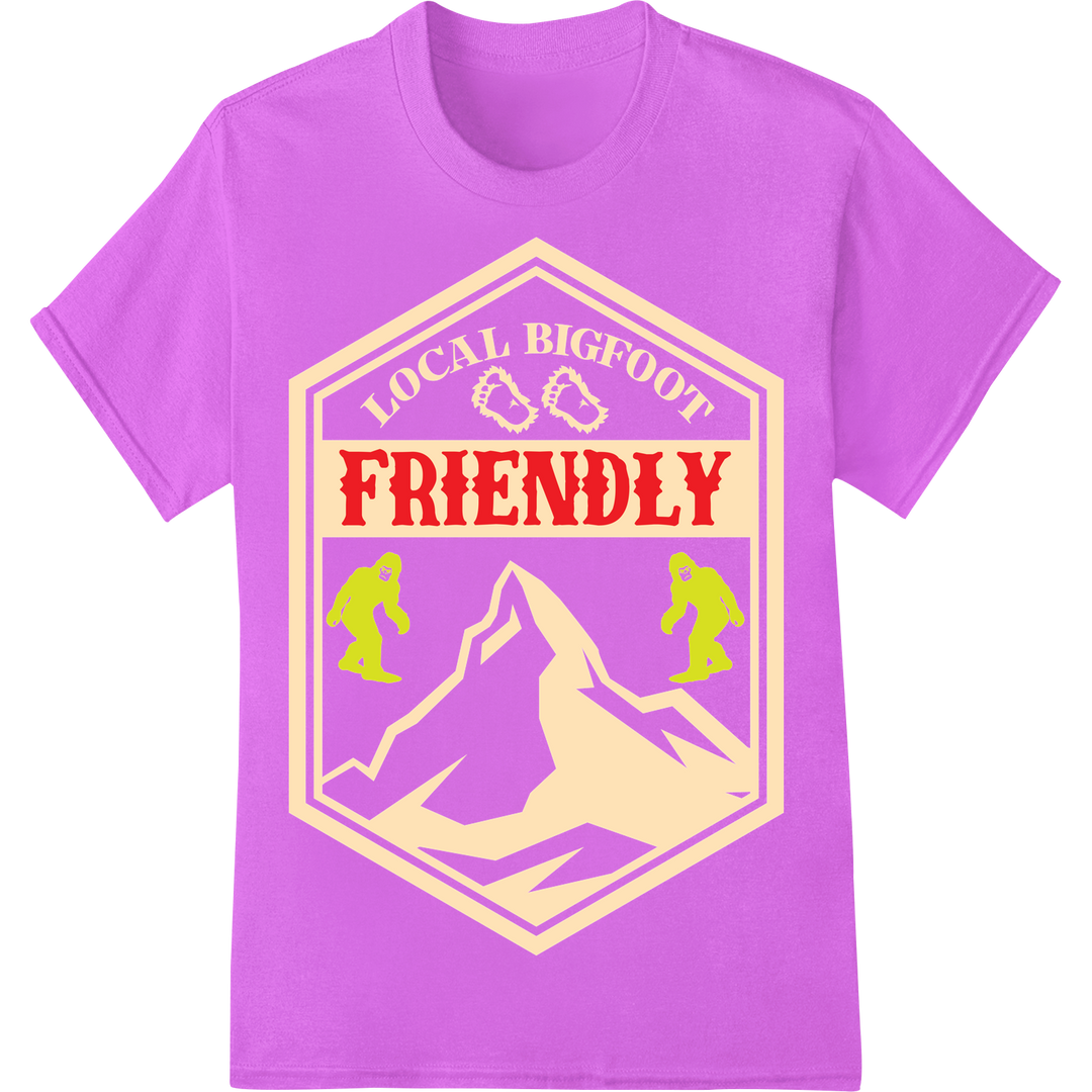 Friendly Bigfoot: Outdoor Adventure DTF Print Heat Transfer on purple shirt - SUPERDTF-DTF Prints-DTF Transfers-Custom DTF Prints